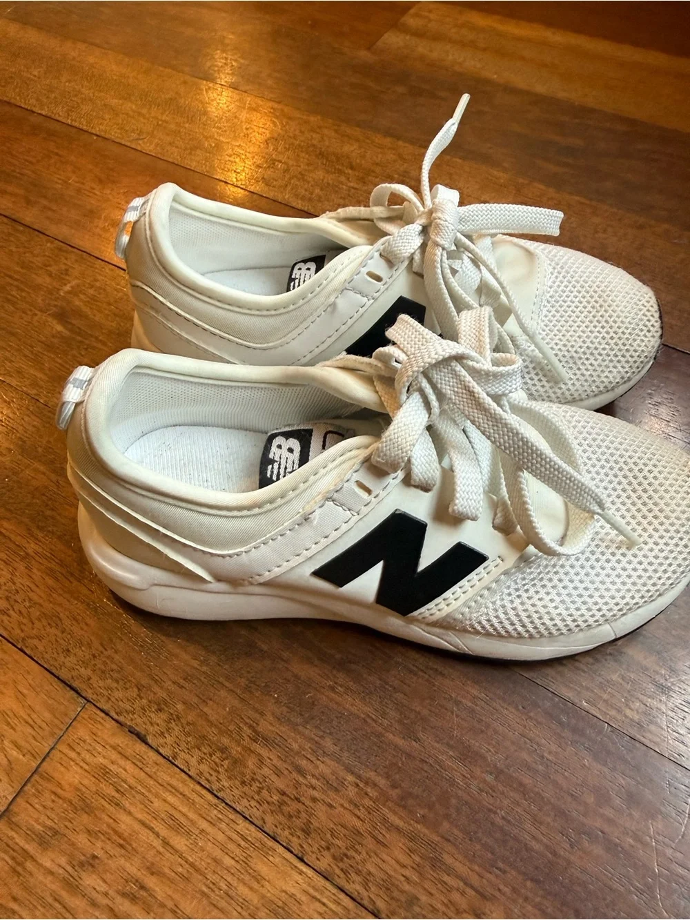 New Balance White Kids' Sneakers with Black N Logo Sz 12